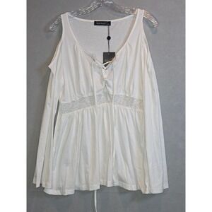 StyleDome White Cold Shoulder Lace Up Blouse 5XL NWT Distressed Lace Trim Top
